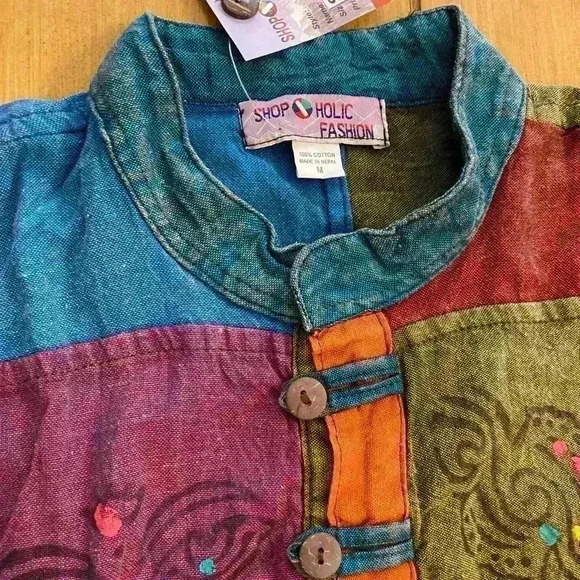 Shop Holic Women's Nepal Cotton Patchwork Handmade Shirt medium oversized - Picture 2 of 13